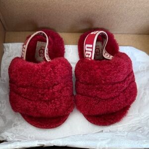 Baby UGG Cherry Red Fluffy Slides